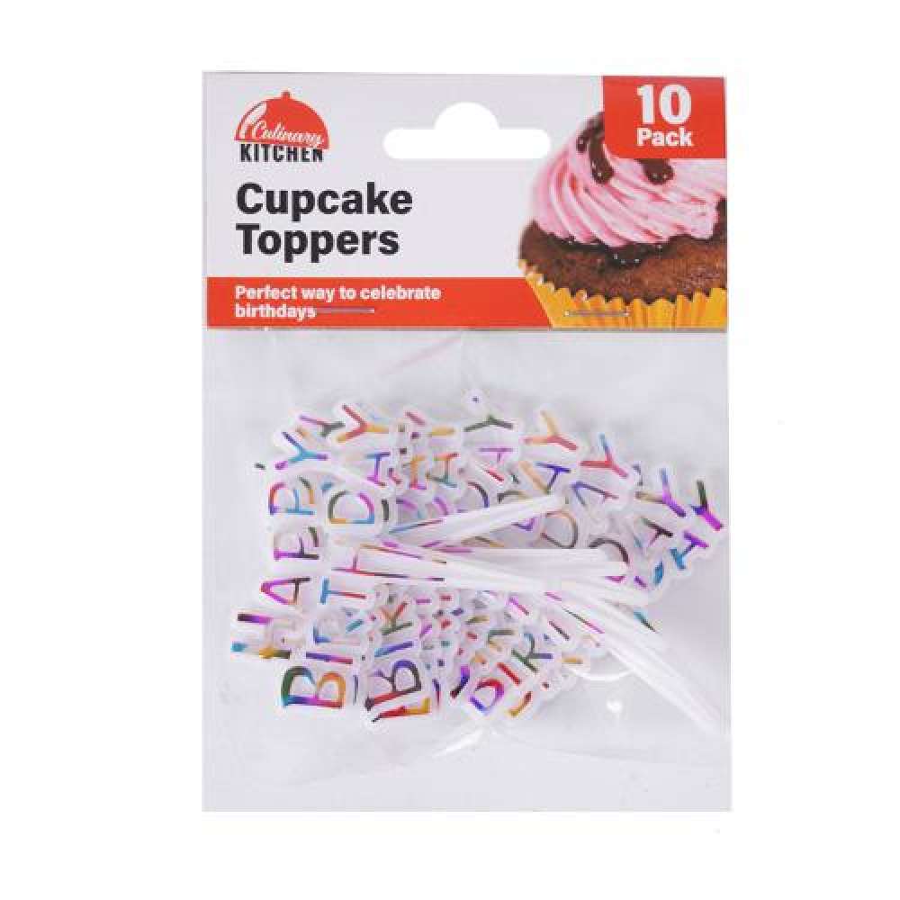 View Cupcake Toppers Happy Birthday 10pk