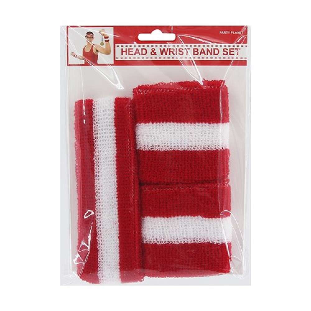 View Party Sweat Set Headband and Wristband Red/White