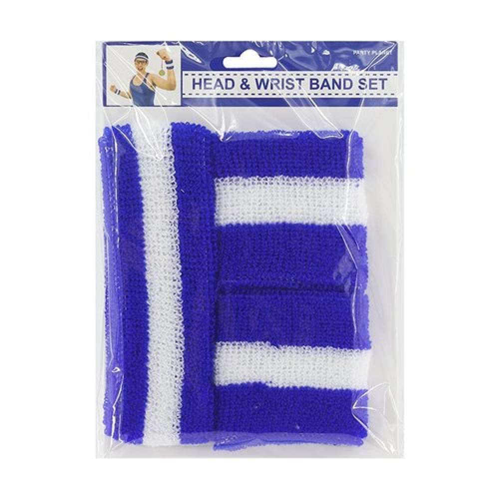 View Party Sweat Set Headband and Wristband Blue/White