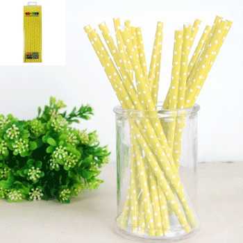 View Straws 25pce Paper Yellow Dots