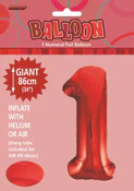 View Foil Balloon 34" Red Jumbo NO 1