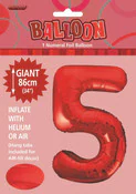 View Foil Balloon 34" Red Jumbo NO. 5